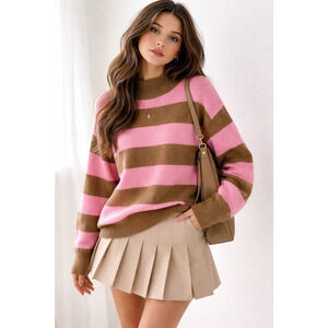 J.Crew Women Mockneck Sweater Medium Soft Rugby Stripes Academia Preppy Citycore